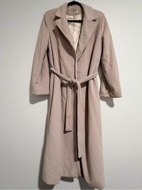 Long Belted Trench Coat in Light Taupe